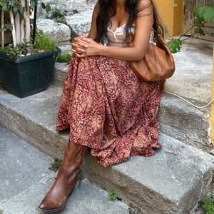 burgundy / maroon floral midi skirt
